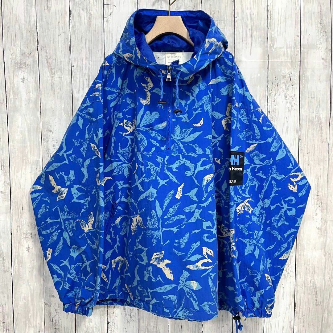 90sヴィンテージ古着 ヘリーハンセン ハーフジッププリントナイロンアノラックL