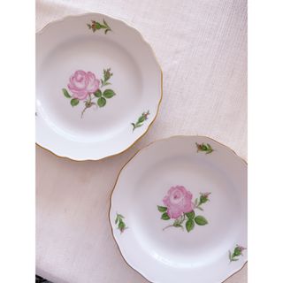 マイセン(MEISSEN)の訳あり　マイセン　ピンクローズ　プレート2枚　ヴィンテージ　アンティーク(食器)