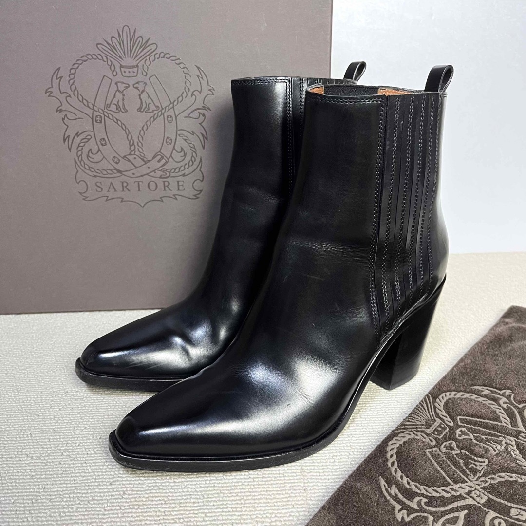35 SARTORE サイドゴア ショートブーツ 黒 サルトル 22 レザー-