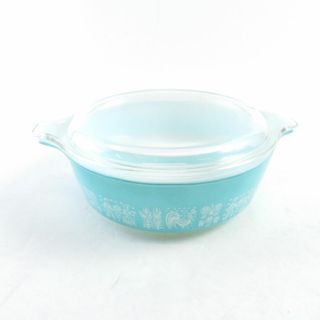 パイレックス(Pyrex)の美品 PYREX パイレックス バタープリント アーミッシュ 1950年代-1970年代 キャセロール 1点 耐熱ミルクガラス 水色 保存容器 オールド レトロ食器 SU3986C (鍋/フライパン)