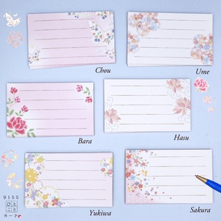 バラや蝶など6種のお花＊淡い桃色の名刺サイズのメッセージカード72枚 No.48(カード/レター/ラッピング)