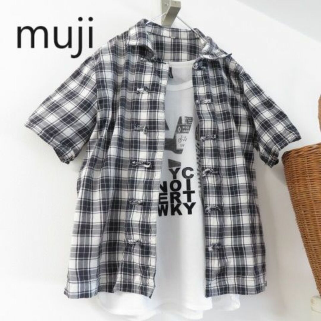 MUJI (無印良品)(ムジルシリョウヒン)の無印良品　MUJI　チャイナ　チェック　シャツ　半袖 レディースのトップス(シャツ/ブラウス(半袖/袖なし))の商品写真