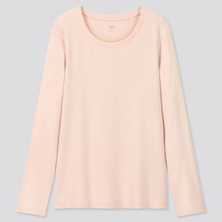 ユニクロ(UNIQLO)のユニクロ　UNIQLO コットンフライスクルーネックT（長袖）　ピンク　M(Tシャツ(長袖/七分))