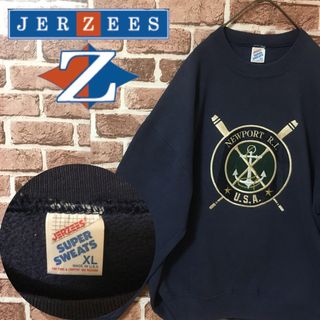 ジャージーズ(JERZEES)の【80年代タグ】ジャージーズ☆刺繍デカロゴ　スウェット　ネイビー　USA製(スウェット)