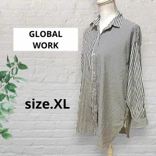 GLOBAL WORK グローバルワーク シャツロング丈 グレーストライプ XL(シャツ)