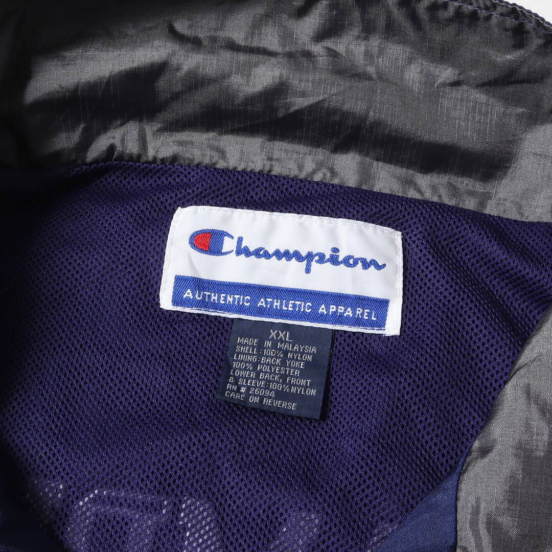 Champion vintage チャンピオン ヴィンテージ ジャケット サイズ:XXL 90s バックロゴ刺繍 ナイロン フルジップ トレーニングジャケット スポーツウェア 90年代 ヴィンテージ ネイビー グレー 紺 アウター ブルゾン  ブランド【メンズ】メンズ