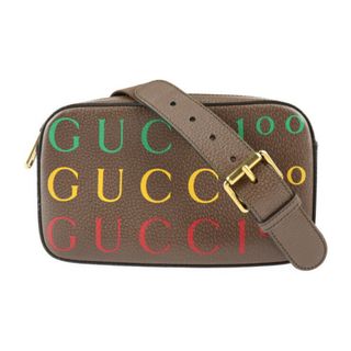 グッチ(Gucci)のGUCCI グッチ 100周年記念 ベルトバッグ ウエストバッグ 602695   カーフレザー ブラウン マルチカラー ゴールド金具 ロゴ ボディバッグ ウエストポーチ バムバッグ 【本物保証】(ウエストポーチ)