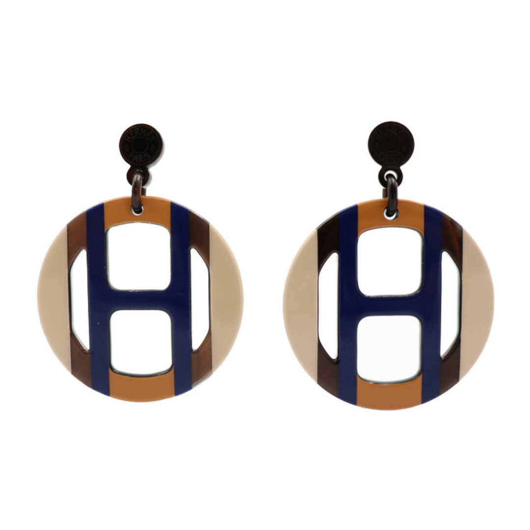 HERMES エルメス  Hエキップ ピアス  バッファローホーン  ラッカーウッド SABLE MARINE サブレ マリン シルバー金具   【本物保証】