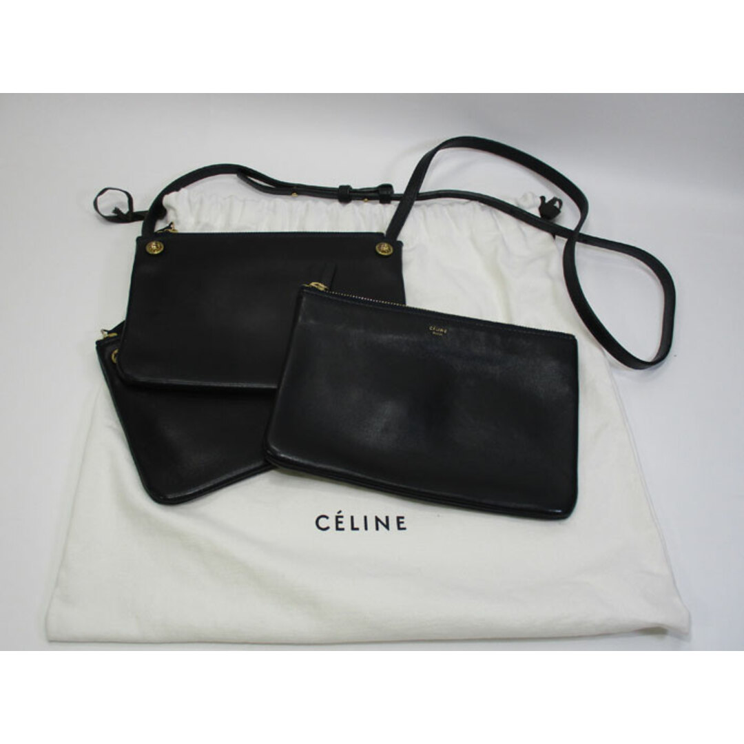 CELINE トリオ ショルダーバッグ クラッチバッグ ポーチ レザー ブラック