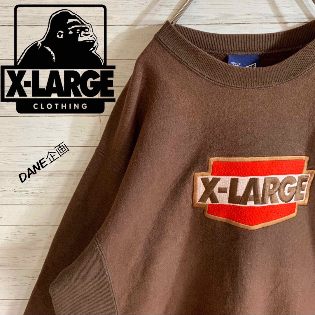 X-LARGE】人気デザイン 肉厚 センターデカロゴ 刺繍 スウェット