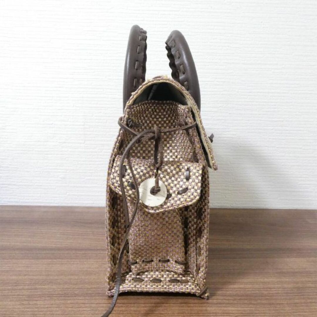 良品 綺麗 カービングトライブス ツイード×レザー スクエア ハンドバッグ-