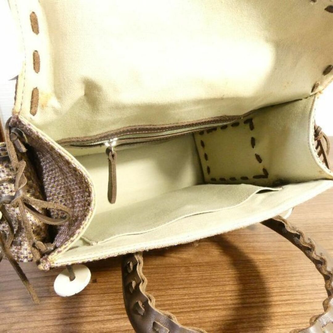 良品 綺麗 カービングトライブス ツイード×レザー スクエア