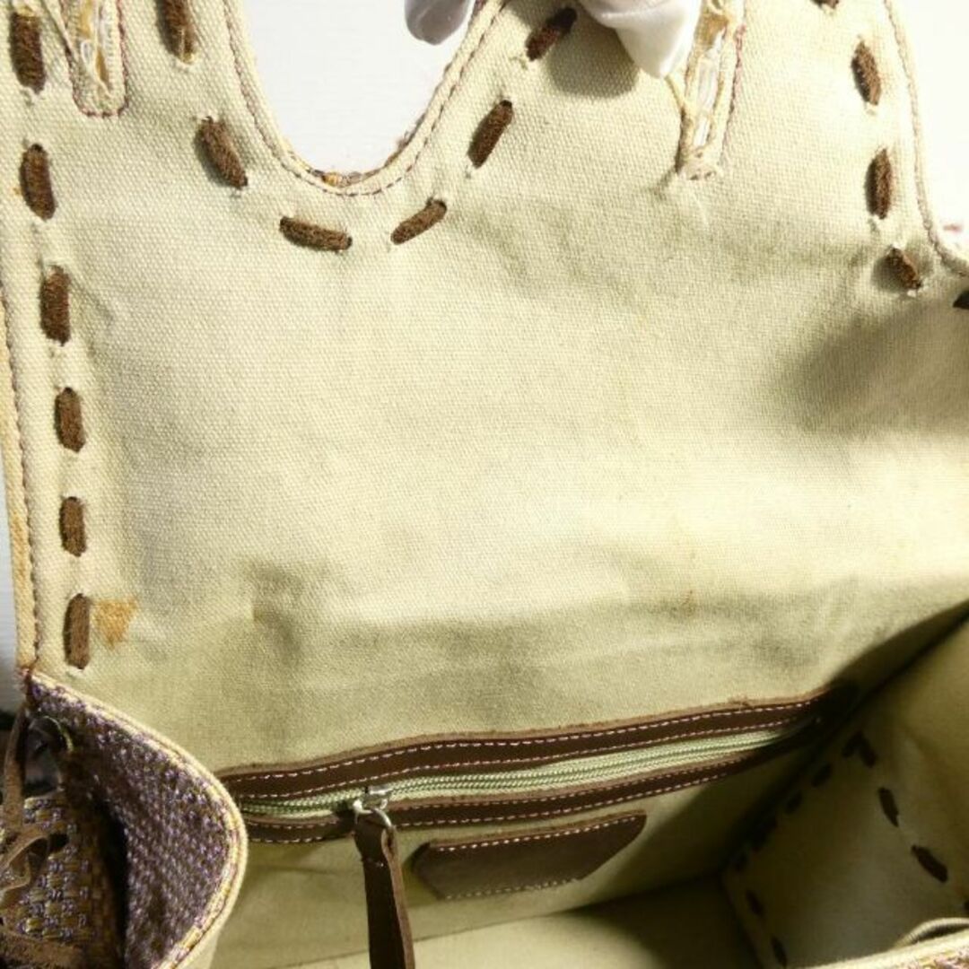 良品 綺麗 カービングトライブス ツイード×レザー スクエア