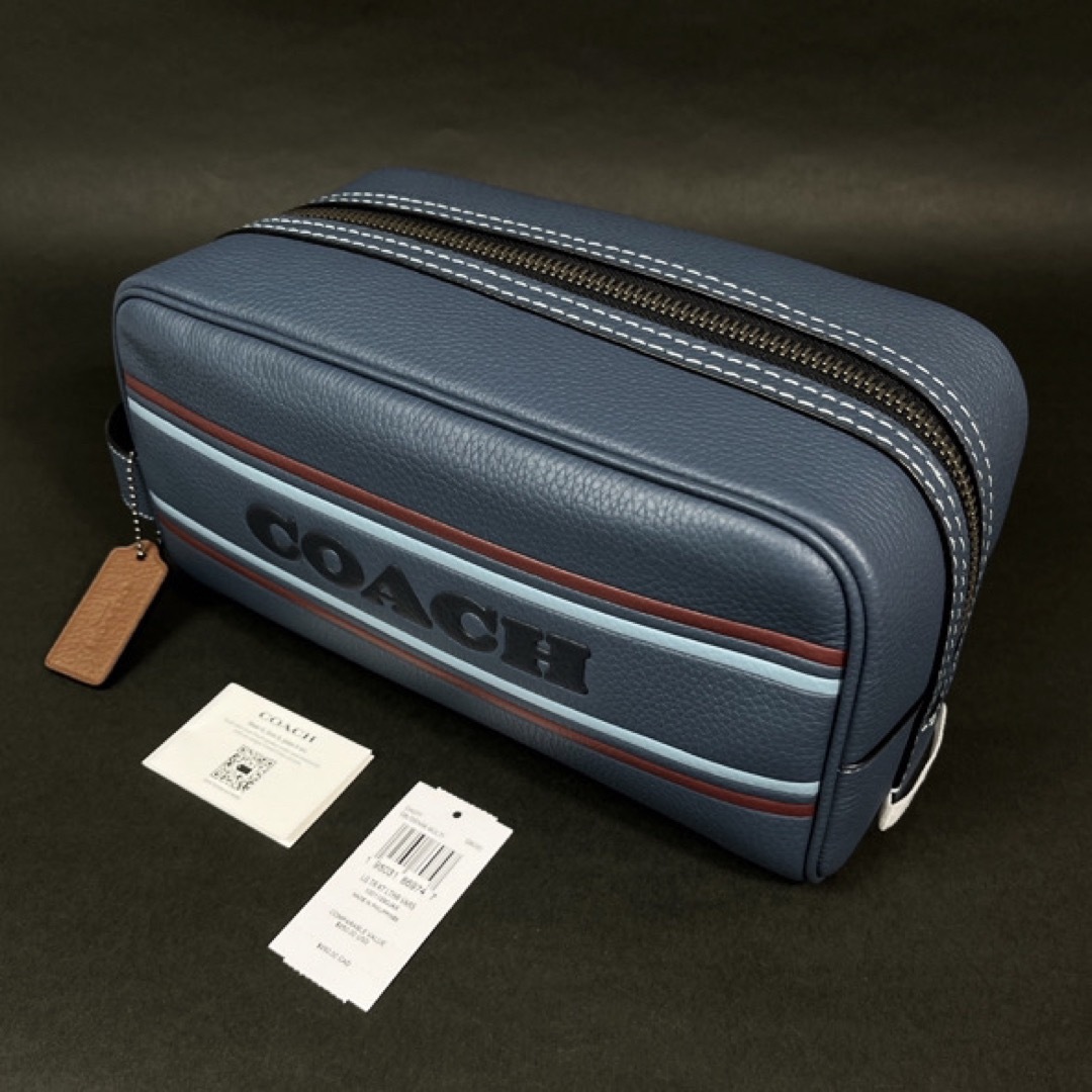 COACH メンズ ストライプ クラッチバッグ CH077 デニム 新品