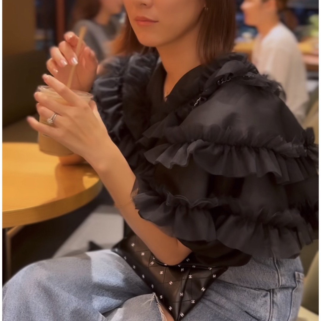 【新品タグ付】decorative tulle blouse ブラック