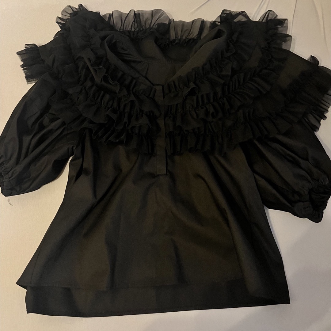 【新品タグ付】decorative tulle blouse ブラック