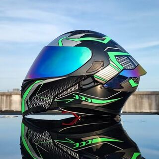 バイク　フルフェイス オンロードヘルメット　黒＆緑　M～XLサイズ選択可能！