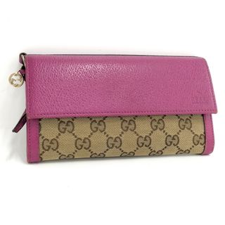 グッチ(Gucci)のGUCCI 二つ折り長財布 GGキャンバス レザー パープル ベージュ(財布)