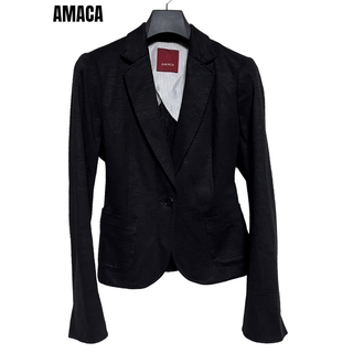 アマカ(AMACA)の匿名発送　美品　AMACA アマカ　リネンブレンドテーラードジャケット　40(テーラードジャケット)