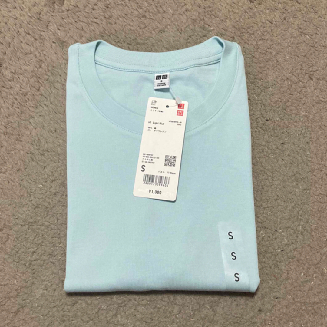 UNIQLO(ユニクロ)の新品　ユニクロ　ミニT　S ブルー　チビT水色　半袖 レディースのトップス(Tシャツ(半袖/袖なし))の商品写真