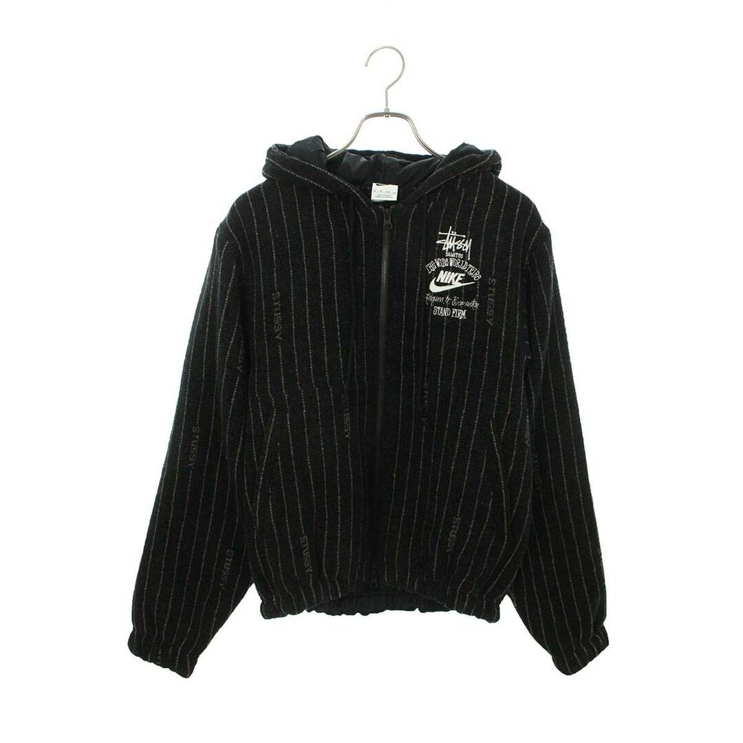 ブルゾンナイキ ×ステューシー STUSSY  Stripe Wool Jacket DR4023-010 ロゴ刺繍ストライプフーデットブルゾン メンズ M