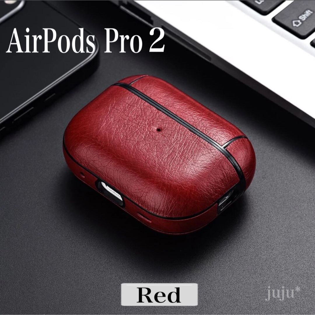 AirPods Pro2ケース 革 レザー イヤホンケース 赤 レッド 新品の通販
