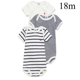 プチバトー(PETIT BATEAU)の新品 未使用 プチバトー 半袖 ボディ３枚組 マリニエール ミラレ 18m(肌着/下着)