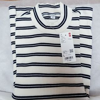 ユニクロ(UNIQLO)のユニクロ　リブボーダーハイネックT　長袖　00　White(カットソー(長袖/七分))