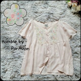 ハンブルバイパラビオン(Hamble by Par Avion)のパラビオン●スカラップスリーブ♪淡色ヨークレース花柄刺繍ふんわり半袖ブラウス(シャツ/ブラウス(半袖/袖なし))