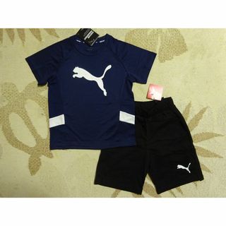 プーマ(PUMA)の新品★PUMAプーマ★130★快適!!半袖Ｔシャツ 紺 ハーフパンツ 黒★上下(Tシャツ/カットソー)