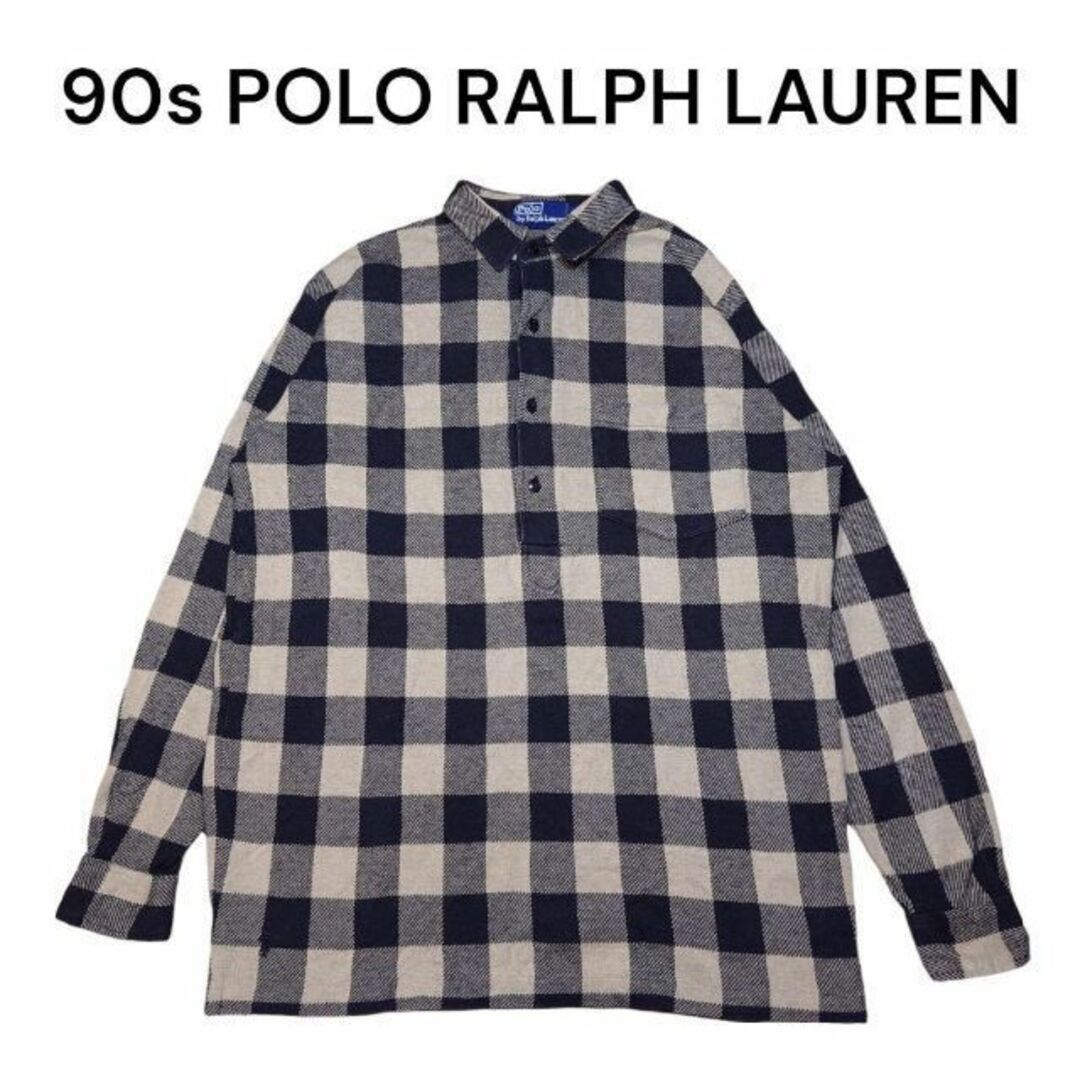 90s ポロラルフローレン　　裾ポニー　ハーフスナップ　チェックシャツ