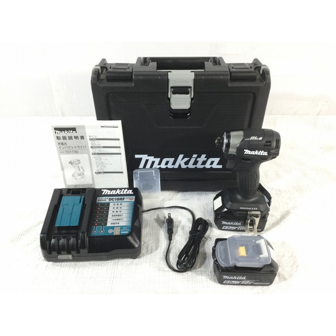 ☆未使用 最新型☆makita マキタ 18V 充電式インパクトドライバ TD173DRGXB 黒/ブラック バッテリー2個(18V 6.0Ah) 充電器 ケース付 67226