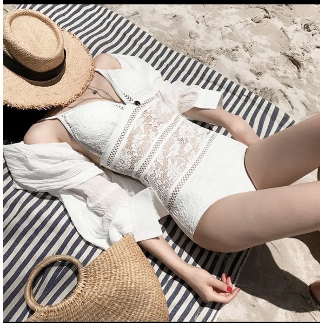 モノキニ 水着 体型カバー ワンピース ホワイト Fサイズ レディースの水着/浴衣(水着)の商品写真