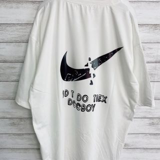 韓国ファッション バッグプリント ビッグロゴ Tシャツ ホワイト 白　2XL(Tシャツ/カットソー(半袖/袖なし))