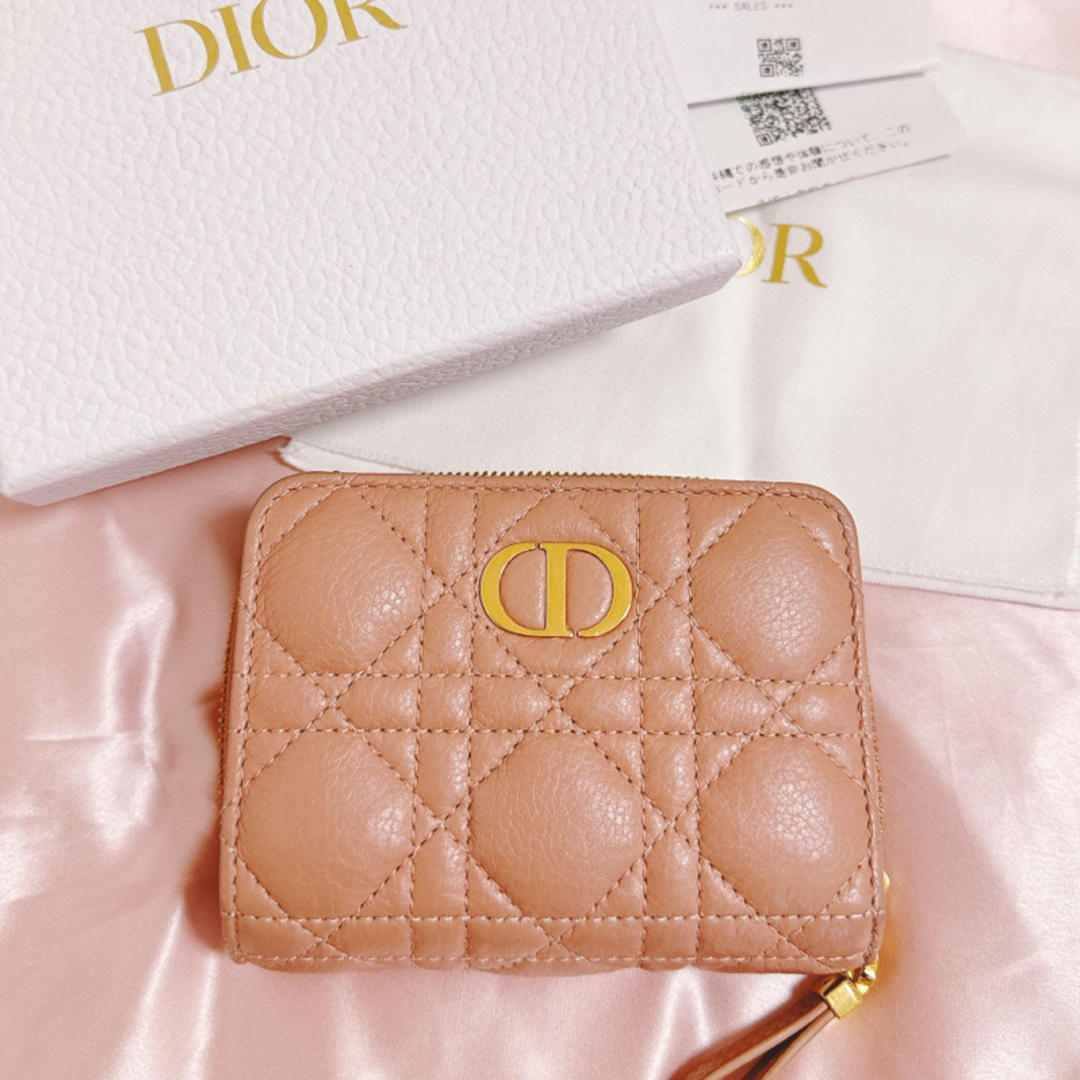 LADY DIOR ミニウォレット カナージュ ラムスキン 二つ折り財布-