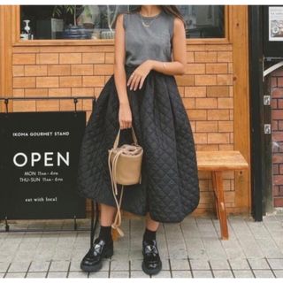 ロンハーマン(Ron Herman)の美品　Gypsohila キルトスカート　Quilt Skirt  BLACK(ロングスカート)