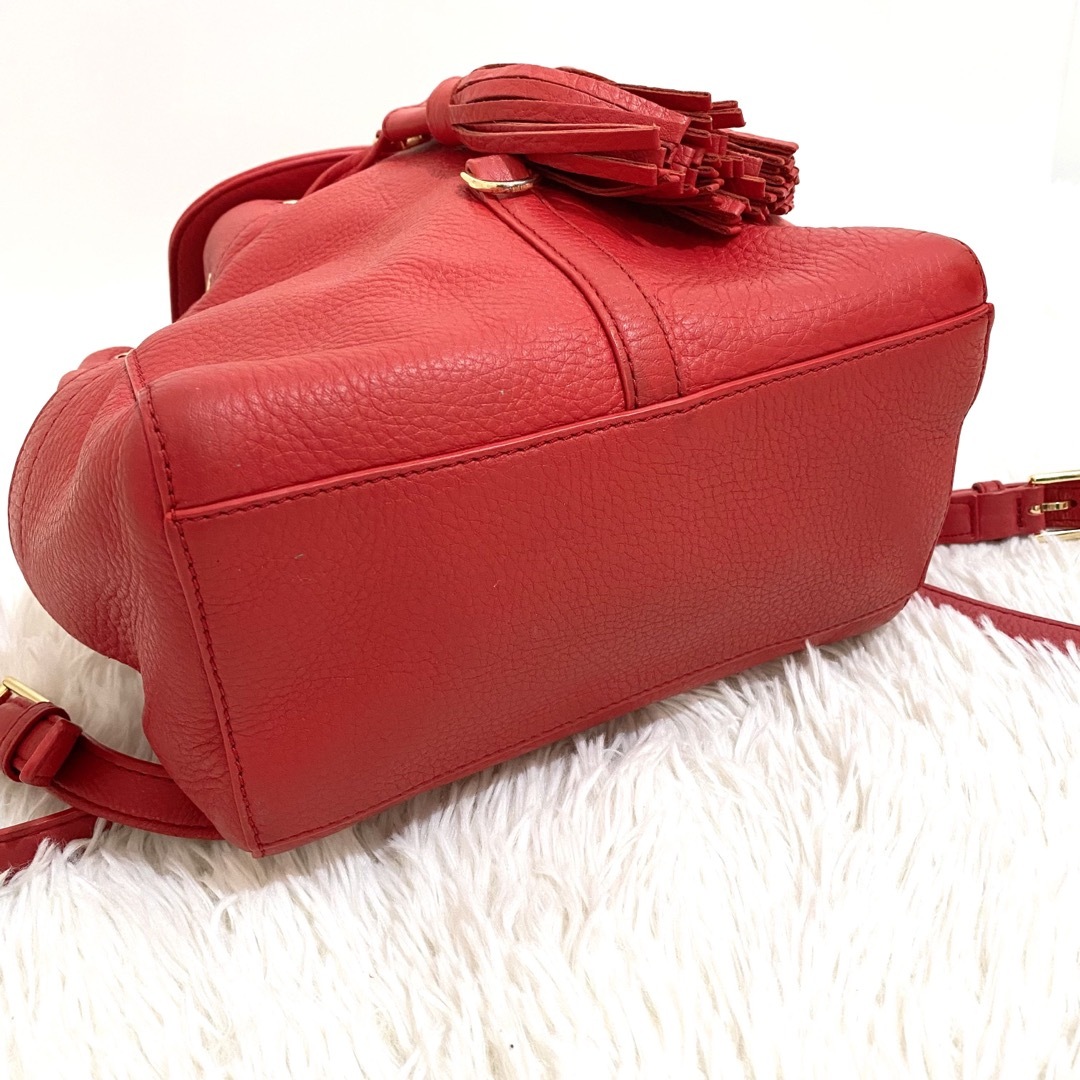 美品☆トリーバーチ テア リュック レザー デカロゴ シボ革 タッセル