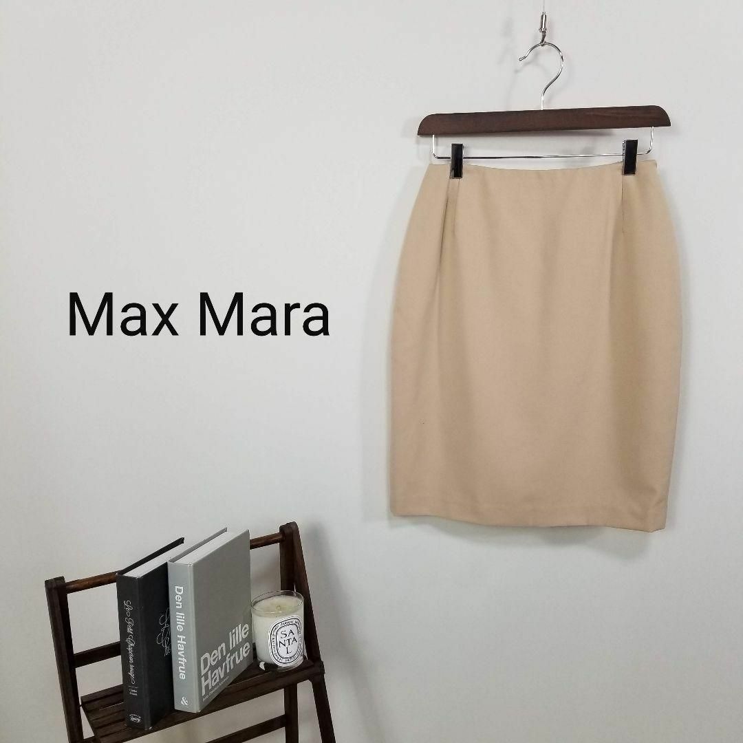 Max Mara(マックスマーラ)のマックスマーラMaxMaraひざ丈スタンダードスカートMとろみベージュイタリア製 レディースのスカート(ひざ丈スカート)の商品写真