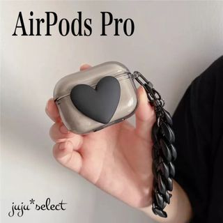 AirPodsPro ケース AirPods イヤフォンケース ハート ブラック(ヘッドフォン/イヤフォン)