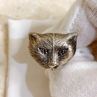【GUCCI】シルバーリング 12号 キャット ミケーレ 猫