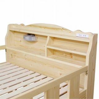 宮棚付ミドルロフトベッド天然木/照明付シングルベッド 新品の通販 by