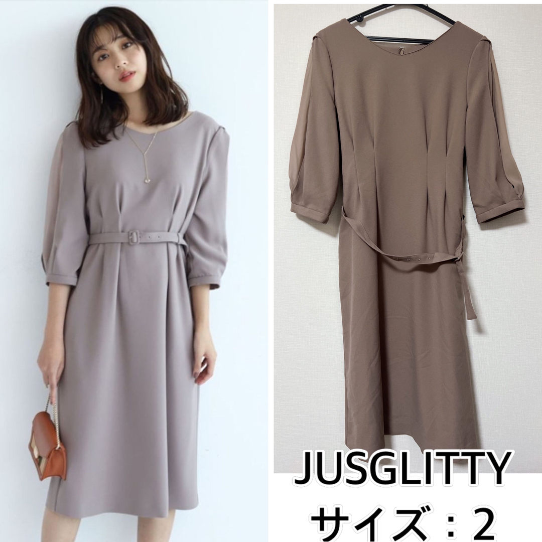 JUSGLITTY(ジャスグリッティー)のJUSGLITTY❤️ベルト付ウエストタックデザインわあ レディースのワンピース(ひざ丈ワンピース)の商品写真