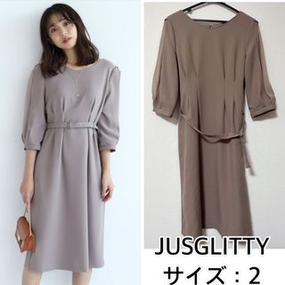 ジャスグリッティー(JUSGLITTY)のJUSGLITTY❤️ベルト付ウエストタックデザインわあ(ひざ丈ワンピース)