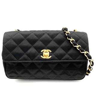 CHANEL シャネル ミニマトラッセ ココマーク ショルダーバッグ ミニバッグ 06番台 サテン ブラック ゴールド金具 美品  48049