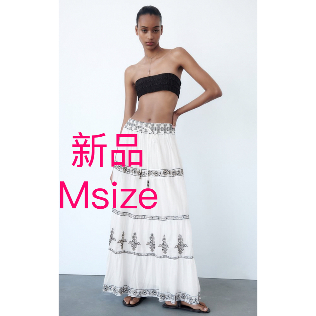 ZARA(ザラ)のZARA エンブロイダリー ミディスカート Mサイズ 新品 レディースのスカート(ロングスカート)の商品写真