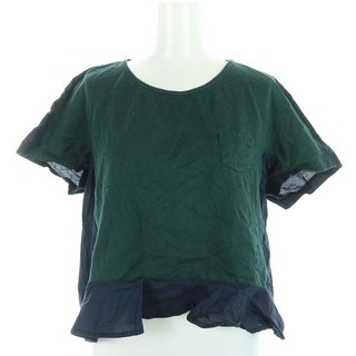 ミュベールワーク(MUVEIL WORK)のミュベールワーク カットソー Tシャツ Uネック 38 M 緑 紺(カットソー(半袖/袖なし))