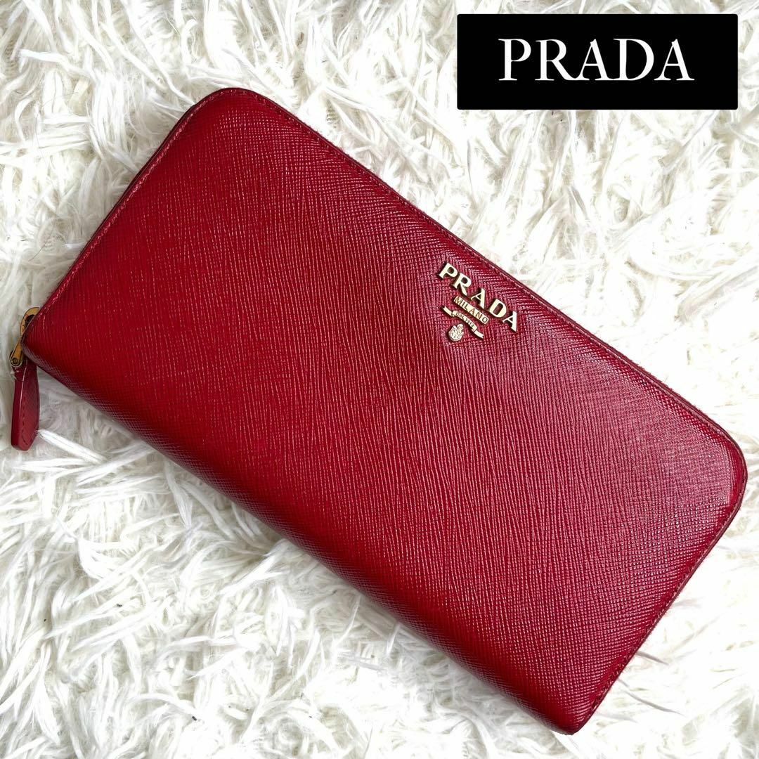 ⋟人気品⋞ 付属品完備 / PRADA プラダ ラウンドジップウォレット レッド - 財布