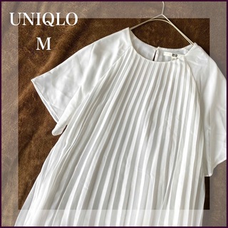 ユニクロ(UNIQLO)のUNIQLO プリーツ 半袖 ブラウス M トップス レディース ホワイト(シャツ/ブラウス(半袖/袖なし))