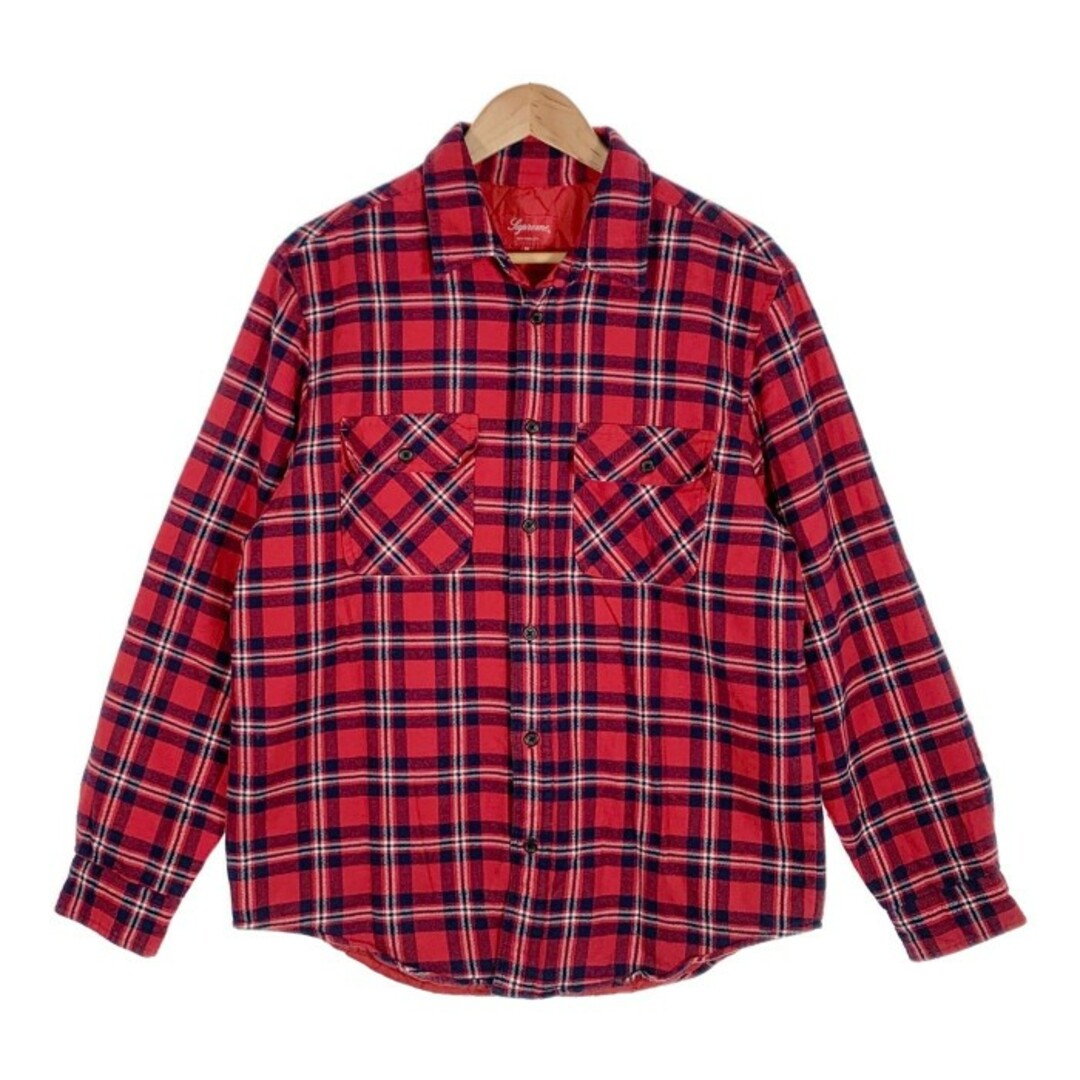 SUPREME シュプリーム 19AW Arc logo Quilted Flannel Shirt アーチロゴ キルティング フランネルシャツ レッド Size M