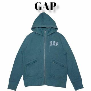 GAP 刺繍 フルジップ スウェット パーカー 古着 ギャップ グリーン 緑